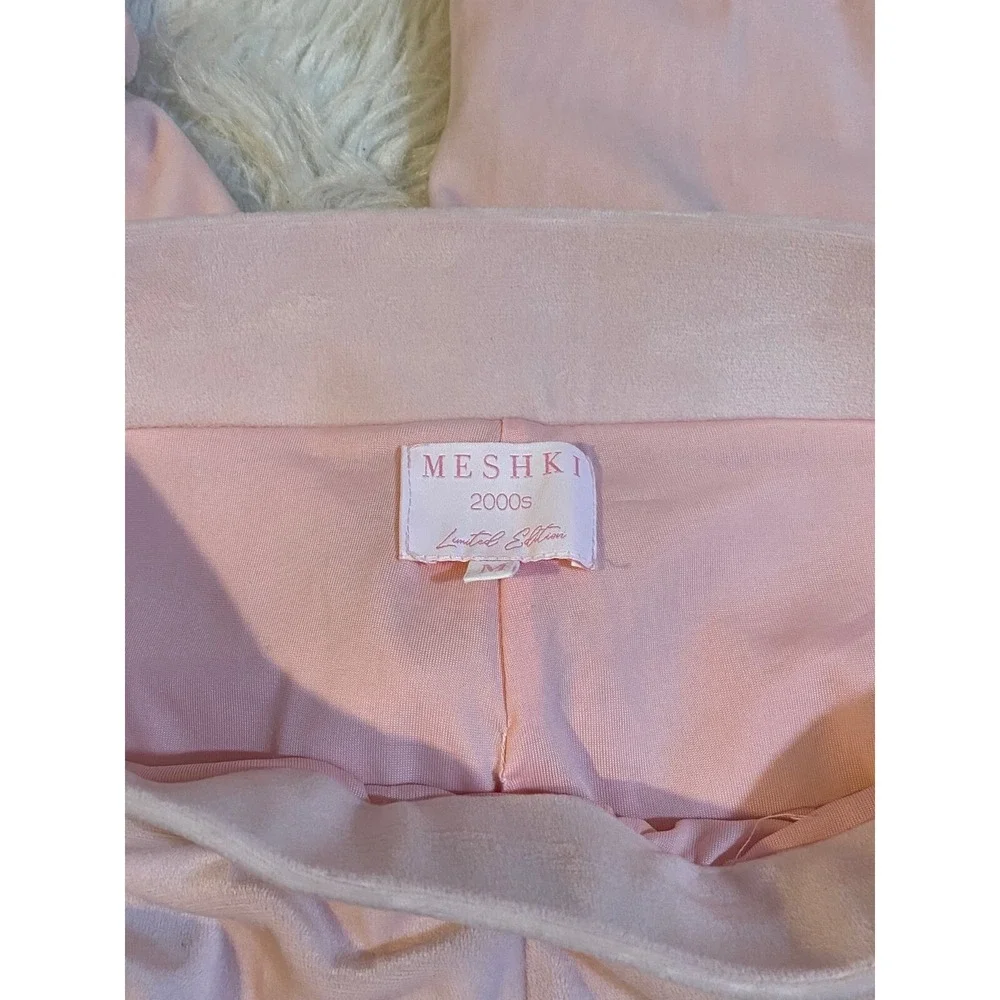 Y2K Pink Velvet Velour 2 pc Tracksuit Bling Crop Jacket‎ Top L & M Sweat Pants